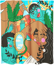 Rideau de douche par l'artiste Kezna Dalz pour la compagnie de rideaux de douche Costume de bain à Montréal, Canada. - Shower curtain by artist Kezna Dalz for shower curtains company Costume de bain in Montreal, Canada.