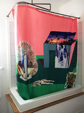 Shower curtain made from original painting Toxic Relationship by artist Marlene Brando, from Montreal Quebec Canada. Costume de bain