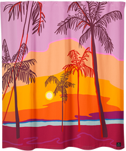 Palm trees sunset beach artwork shower curtain made by Anne Faf. Designed and created in Quebec, Canada.